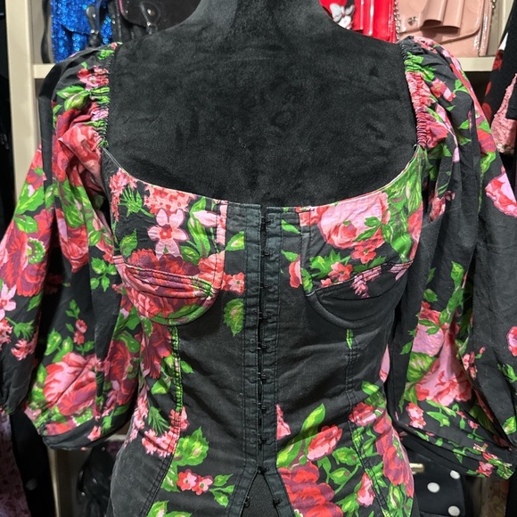 VTG Betsey Johnson Cabbage Flower Puff Sleeve Corset Top - Picture 2 of 6